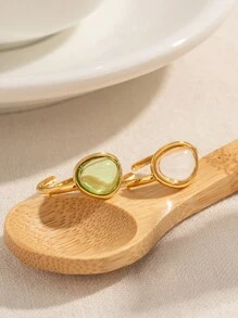 Uworld 1件18k金鍍不銹鋼簡約樹脂開口戒指 - 彩色 - 查看 10