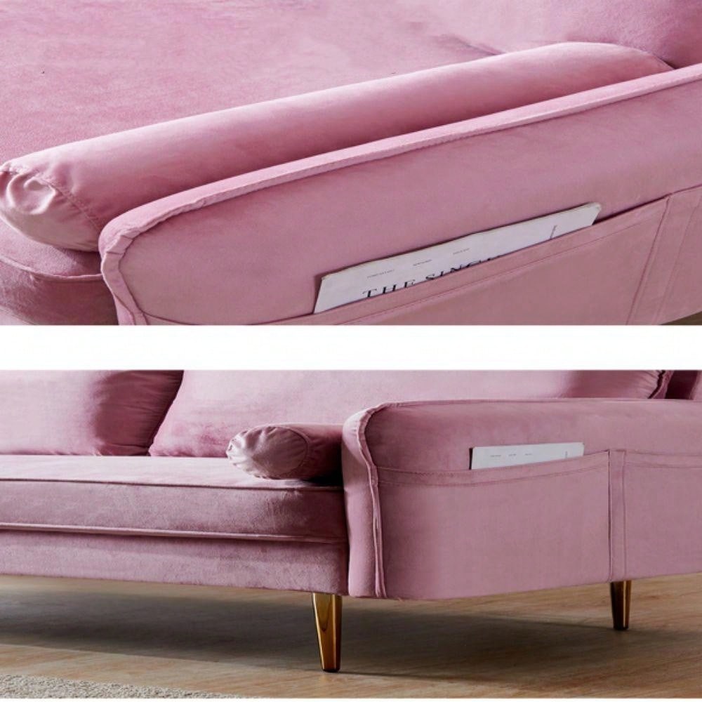 Simple Modern Velvet Pink Sofa Small Apartment Double Three Person