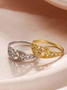 1pc Stainless Steel Vintage Pentagram Ring, Unisex Fashionable Hiphop Amulet Finger Ring, Couple/Holiday Gift