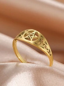 1pc Stainless Steel Vintage Pentagram Ring, Unisex Fashionable Hiphop Amulet Finger Ring, Couple/Holiday Gift