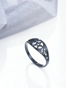 1pc Stainless Steel Vintage Pentagram Ring, Unisex Fashionable Hiphop Amulet Finger Ring, Couple/Holiday Gift
