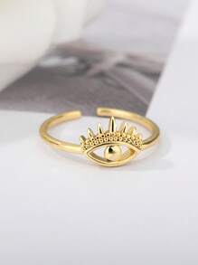 1 pieza Anillo abierto con ojo turco de la suerte, estilo europeo y americano, anillo ajustable de acero inoxidable dorado para mujer, joya de pareja de moda como regalo - Amarillo Oro - Ver 10