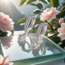 1pair 2024 European/ Recommended Gift For Valentine's Day Earrings, Made Of Pure Brass, Microset With Cubic Zirconia. Suitable For Women To Wear On Festivals, Dates, Parties, Schools And Daily Life. (Recommended Valentine's Day Gift For 2024) - Brows and Eyes Creative Design Boutique Copper Earrings - View 16