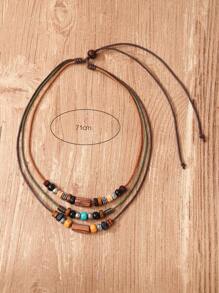 1入復古圓珠多層項鍊,適用於女士日常穿著 - 棕色 - 查看 1