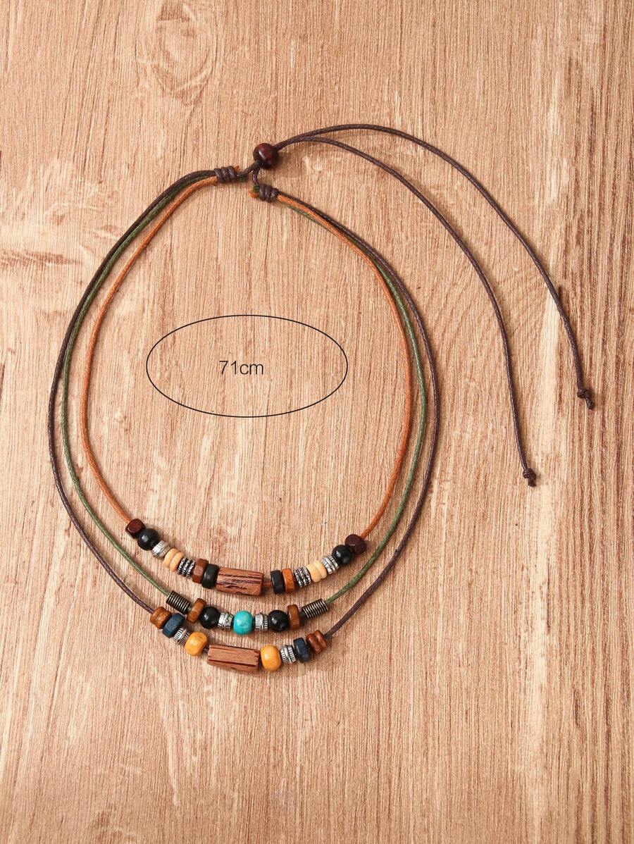 1入復古圓珠多層項鍊,適用於女士日常穿著 - 棕色 - 查看 1