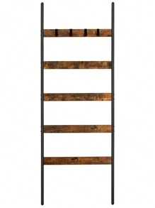 VASAGLE Étagère échelle inclinée, Porte-Serviettes, 5 Niveaux, Largeur 65 cm, Cadre en Acier, pour couvertures, Serviettes, Foulards, Style Industriel, Marron Rustique et Noir - Bordeaux - Voir 1