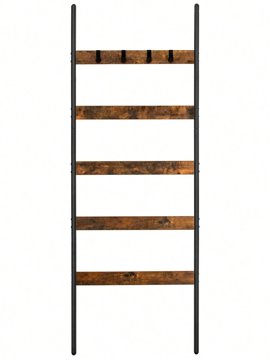 VASAGLE Étagère échelle inclinée, Porte-Serviettes, 5 Niveaux, Largeur 65 cm, Cadre en Acier, pour couvertures, Serviettes, Foulards, Style Industriel, Marron Rustique et Noir - Bordeaux - Voir 1
