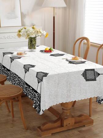Al-Fitr Waterproof Rectangle Decorative Tablecloth With Digital Printing For Festival, Party, Moon Festival, Indoors/Outdoors, Dining Table, Modern Minimalist Style, Gift For Friends And Relatives