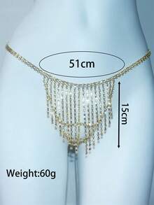 1pc Women's Rhinestone Decor Body Chain, Sparkling Bikini Chain For Beach Or Sexy Lingerie - Gold - View 4