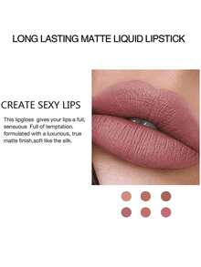 HANDAIYAN 6PCS Matte Lipstick Long-Lasting Waterproof Lipsticks Kit For Women Valentine's Day Birthday,Matte Liquid Lipstick 6PCS Nude Brown Velvety Lip Gloss Kit Long-Lasting Wear Non-Stick Cup And Not Fade Lipstick Set For All Undertone,Matte Lipstick - 杏色 - 查看 5