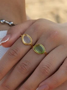 Uworld 1件18k金鍍不銹鋼簡約樹脂開口戒指 - 彩色 - 查看 11