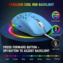 Mini Ultralight Wired Gaming Mouse RGB LED Backlit Gaming Mice With Weight Tuning Interchangeable Backward Plates,12,000 DPI Optical Sensor 7 Programmable Buttons Ergonomic For Windows PC Gamers - Blue - View 5