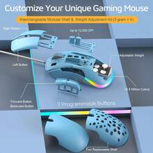 Mini Ultralight Wired Gaming Mouse RGB LED Backlit Gaming Mice With Weight Tuning Interchangeable Backward Plates,12,000 DPI Optical Sensor 7 Programmable Buttons Ergonomic For Windows PC Gamers - Blue - View 4
