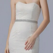 1set 1pc Silver Rhinestone Belt, Handmade Bridal Waistband, Sparkling Party Accessory - Multicolor - View 1