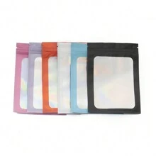 100入組自封式白色陰陽太極全息激光彩色框架食品收納袋,適用於耳環,項鍊,珠寶等物品 - 100個鐳射彩框白色 - 查看 6