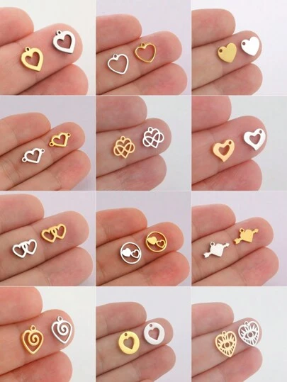 5pcs/Set Stainless Steel Heart Shaped Pendant For Necklace, Earrings, Hat, Brooch Making, Valentine's Day Gifts Diy Crafts