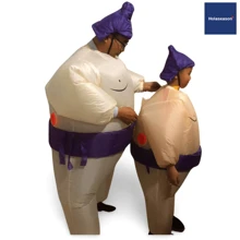 1 件 HOLASEASON 户外游戏相扑摔跤手充气服装（紫色腰带）、家庭游戏道具、角色扮演服装、相扑摔跤手充气服装、不含电池、适合家庭娱乐、节日商店和有趣的礼物、适合万圣节/圣诞节/感恩节的成人派对游戏 - 米色 - 查看 3