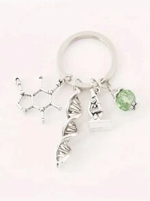 顯微鏡和DNA雙螺旋鑰匙扣科學禮物，適用於實驗室技術人員/學生/教師，DNA雙螺旋吊飾顯微鏡吊飾鑰匙扣化學生物禮物鑰匙扣畢業禮物3D DNA雙螺旋頸鍊銀色鑰匙扣吊飾鑰匙圈 - 銀色 - 查看 4