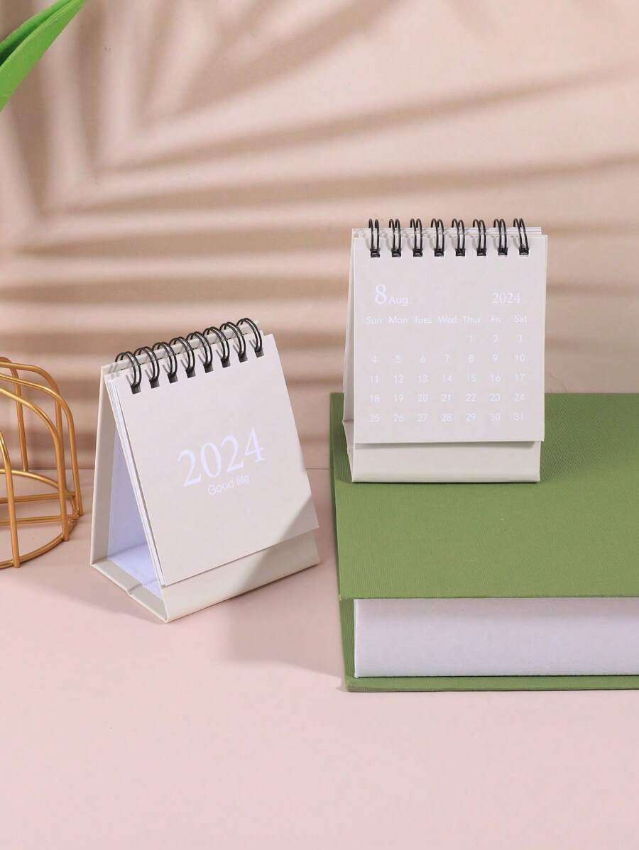 1入迷你米白桌面日曆,簡單&便攜的辦公&學生用品日程表架 - 米色 - 查看 1