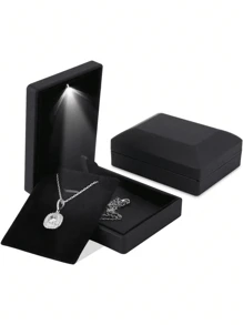 3入組豪華手鍊盒附有 Led 燈,戒指盒,掛墜盒,優雅的鑽石手鍊盒,用於獨特的求婚、訂婚或婚禮,矩形黑色絨布內飾珠寶展示禮盒。 - 黑色 - 查看 4