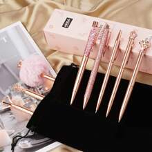 8 Pieces Ballpoint Pen Set Metal Crystal Diamond Pen Glitter Pen For Journaling Black & Blue Ink Pretty Cute Writing Pens Fancy Pens Gifts For Women Office Home Suitable For Pupils, Students, Colleges - 玫瑰金色 - 查看 4