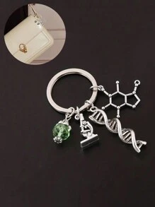 顯微鏡和DNA雙螺旋鑰匙扣科學禮物，適用於實驗室技術人員/學生/教師，DNA雙螺旋吊飾顯微鏡吊飾鑰匙扣化學生物禮物鑰匙扣畢業禮物3D DNA雙螺旋頸鍊銀色鑰匙扣吊飾鑰匙圈 - 銀色 - 查看 1