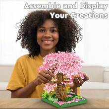迷你粉色樱花树屋积木 3D 模型，DIY 玩具，情人节礼物，装饰摆件，超棒的礼物创意，微型樱花树积木套装，2000+ 件房间装饰 - 淺粉色 - 查看 7