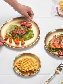 1個圓形裝飾黃銅桌盤,金屬收納組織盤,適用於珠寶、蠟燭、化妝品、浴室用品、廚房用品、酒吧、咖啡館 - 金色 - 查看 7