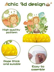 6件套丛林动物和恐龙蜂窝装饰品，生日、家庭派对、桌面装饰、返校季、情人节 - 彩色 - 查看 5