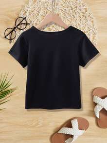 男童标语印花短袖T恤 - 黑色 - 查看 2