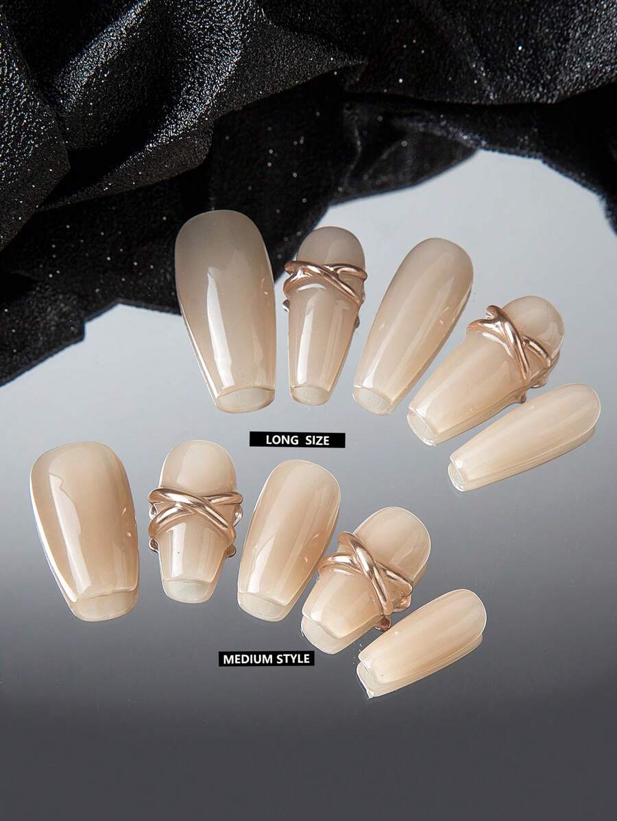 GIRL PLUS 10入組假甲,3d交叉和魔鏡粉色美甲貼,適合女性日常佩戴