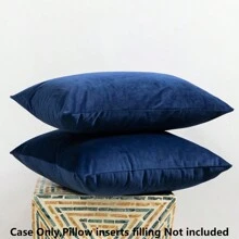 4pcs Simple Solid Color Short Plush Skin-Friendly Pillowcase Without Filling - Navy Blue - View 5