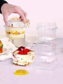 10Pcs/15Pcs/25Pc/30pcs/50pcs Plastic Dessert Cups With Lids, 8oz Reusable Cupcake Container, Clear Square Single Dessert Box, Sealed Cake Storage Box For Dessert Muffins Cupcake Pudding Mousse, Party Food Packing Box, Mousse Cheesecake Take Out Box, Party Supplies