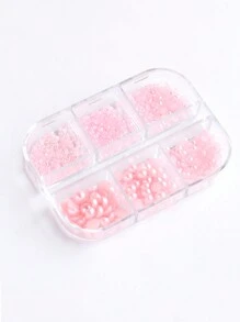 6格粉色树脂珍珠美甲装饰套装，3D半圆形混合尺寸珍珠美甲装饰，DIY美甲配件，婚礼饰品，美甲宝石，美甲用品 - 粉色 - 查看 4