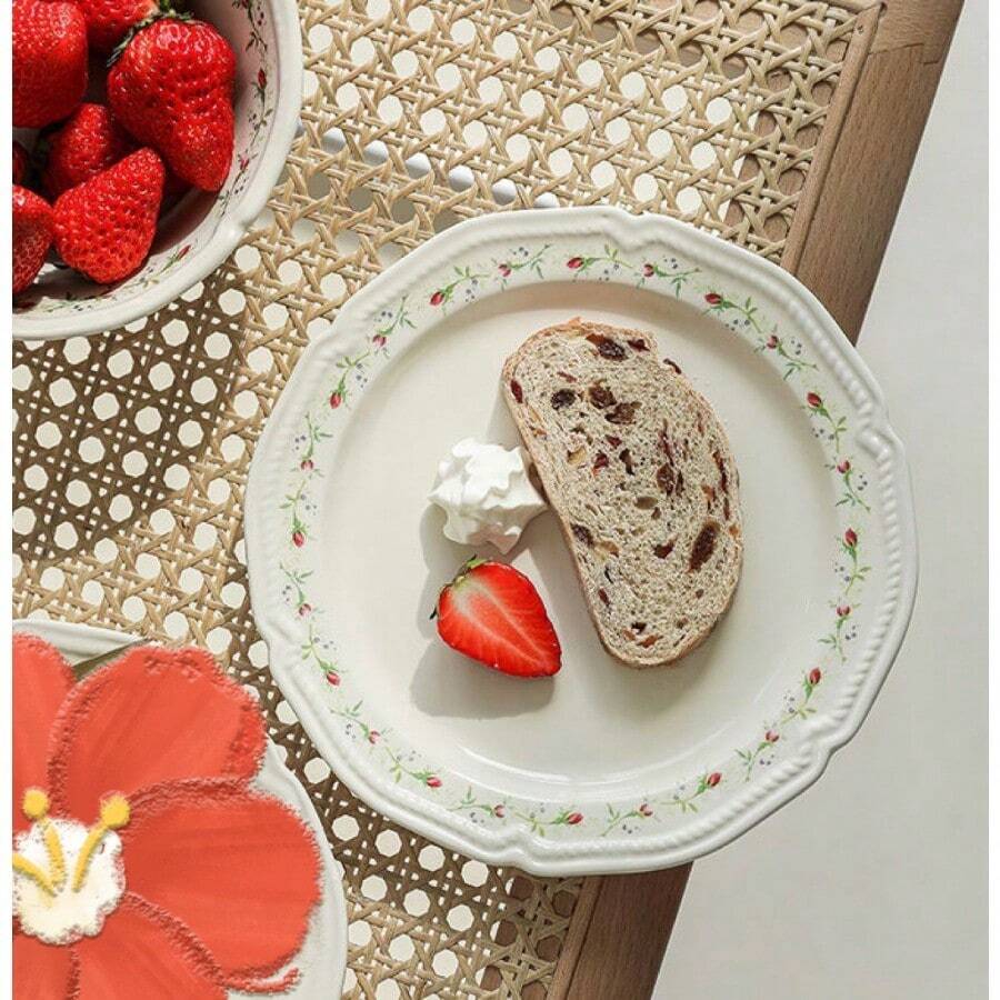 1個擁有貼花和浮雕的法式復古餐具。家庭餐盤、陶瓷盤、碗、西式平底盤、水果盤、沙拉碗 - 軍綠色 - 查看 1