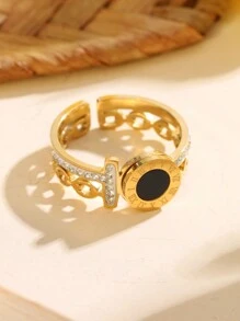1 Stück Modischer Eleganter Schlichter Gold Plattierter Edelstahlring Für Frauen/mädchen, Beliebtes Accessoire, Kreatives Geschenk Für Partys/dating/muttertag