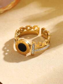 1 Stück Modischer Eleganter Schlichter Gold Plattierter Edelstahlring Für Frauen/mädchen, Beliebtes Accessoire, Kreatives Geschenk Für Partys/dating/muttertag