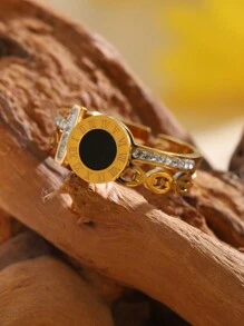 1 Stück Modischer Eleganter Schlichter Gold Plattierter Edelstahlring Für Frauen/mädchen, Beliebtes Accessoire, Kreatives Geschenk Für Partys/dating/muttertag