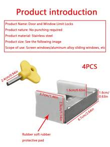 4 Pcs Sliding Security Window Lock With Key For Vertical & Horizontal Sliding Windows & Sliding Doors Adjustable Window Locks For Home And Office - Silver - View 2