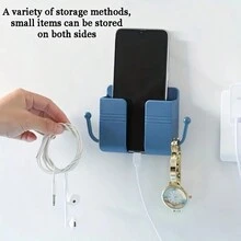 1pc Wall-Mounted Storage Box, Multifunctional Self-Adhesive Non-Drilling Organizer For Remote Control, Mobile Phone Charger, Random Color - Multicolor - View 3