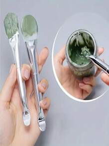 2pcs Facial Mask Brush Dual Head Silicone And Soft Hair Skin Care Brush Mud Film Brush With Spoon Beauty Products Facial Brush Tool Mask Knife Double Head Silicone Mask Brush Mud Film Apply Face Homemade Soft Film Tool Special Brush - Multicolor - View 7