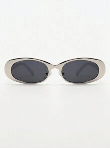 1pc Oval Shaped Small Metallic Frame Textured Characteristic Y2k Fashion Sunglasses For Taking Photos Boho - Multicolor - View 6