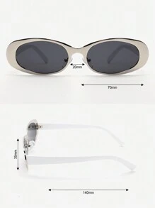 1pc Oval Shaped Small Metallic Frame Textured Characteristic Y2k Fashion Sunglasses For Taking Photos Boho - Multicolor - View 4
