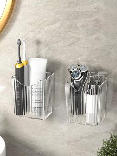 1 pieza Soporte de pared montado para el baño para cepillo de dientes, pasta de dientes, peine, afeitadora, etc., accesorios de baño, decoración de habitación
