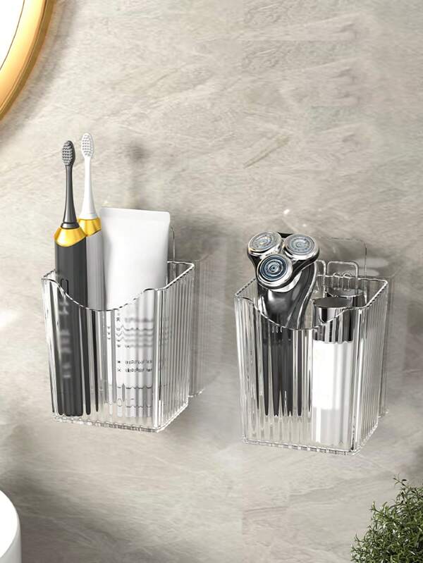 حامل جداري للحمام لتخزين فرشاة الأسنان، معجون الأسنان، المشط، ماكينة الحلاقة، وغيرها من الملحقات، ديكور الغرفة