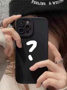 Funda para teléfono con patrón de signo de interrogación de nuevo estilo compatible con Apple iPhone - Negro - Ver 1