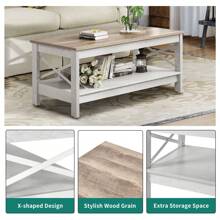 Coffee Table With Storage Shelf For Living Room,Modern Industrial Coffee Tables With 2-Tier Thicker Legs,Wood Accent Cocktail Center Coffee Table With Sturdy Frame - Beige - View 5