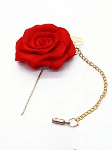 1pc Groom's Satin Lapel Pin With Chain, Golden Leaf & Rose Design For Men's Suit, Suit Decoration For Groomsman, Best Man, Dancing Party, Banquet Valentine's Day Valentines