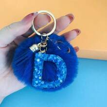 1 Pc Alphabet Initial Letter Keychain Cute Plush Key Chain Cute Sequins Resin Key Chain Ring Bag Backpack Charm Car Hanging Pendant Women Girls Gift Wallet And Handbag Accessories Keychain With Tassels Alphabet Initial Letter A-Y Plush Keychain Plushie Pom Poms - Blue - View 15