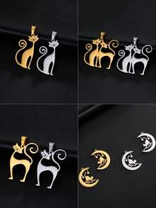 1個不鏽鋼可愛動物貓掛墜,適用於自製珠寶,適合項鍊,耳環,帽子裝飾,批發 - 貓咪系列 - 查看 1